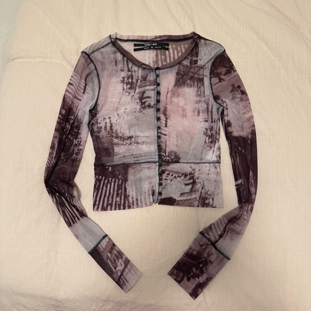 Silence + Noise Printed Sheer Long Sleeve Top